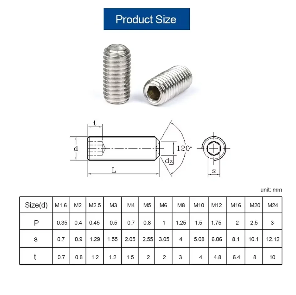 304 Stainless Steel Phillips Head Set Screw Headless Set Screws