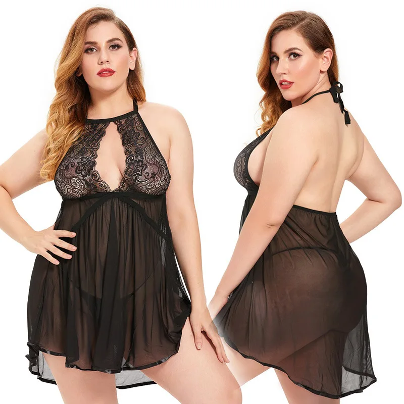 

Sexy Nighties Lingerie 2 Pieces Set Women'S Pajama Mesh Lace Hollowed-out Halter Short Nightdress for Women Home Wear Lingerie