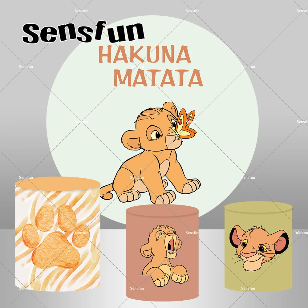 

Cute Baby Lion King Round Backdrop Cover for Boys Newborn Baby Shower 1st Birthday Party Plinth Covers Dessert Table Banner