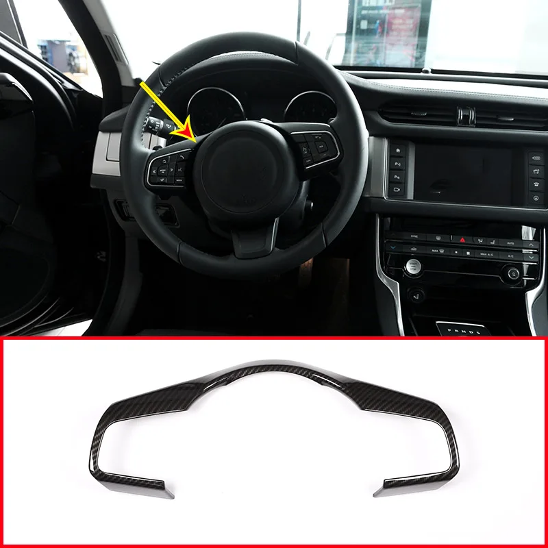 1 Pcs For Jaguar XE XF F-Pace F Pace E-PACE 2016-2019 Carbon Fiber Car Steering Wheel Decorative Frame Trim Accessories