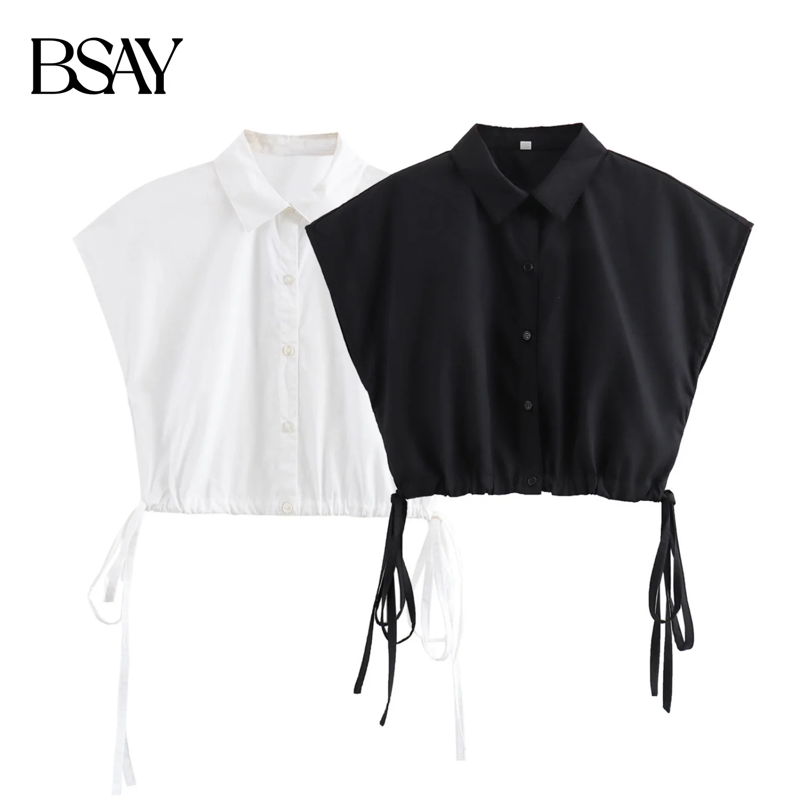 BSAY Frauen Mode Sommer Neue Ärmellose einreiher Revers Spitze-up Design Kurze Bluse Straße Kleidung Hemd Chic damen Top