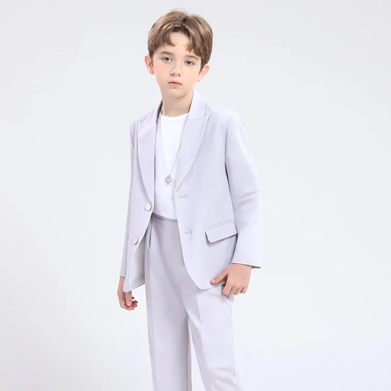 

Children Summer Handsome Photograph Suit Boys Jacket Pants Necklace 3PCS Ceremony Tuxedo Dress Kids Birthday Performance Costume