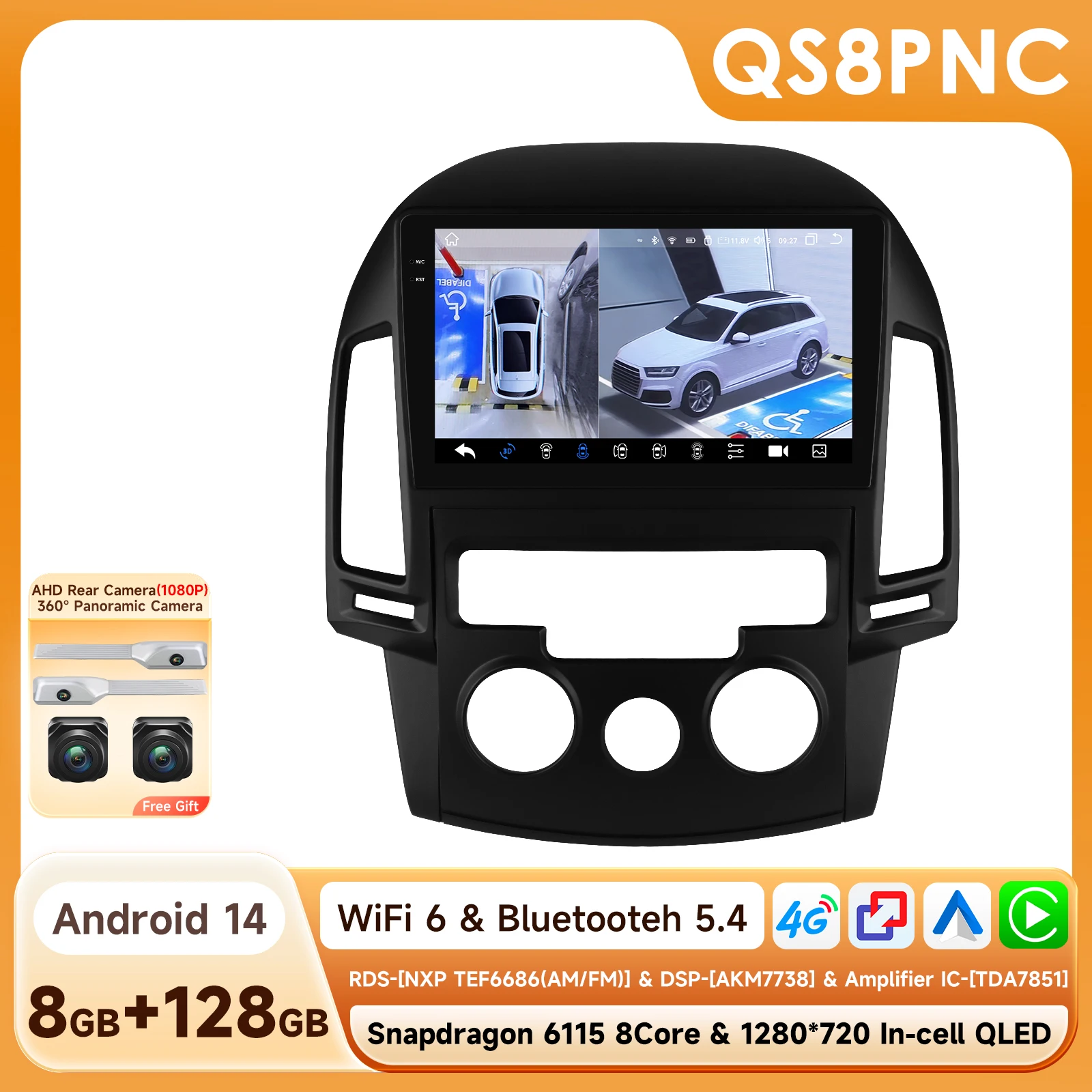 9'' Android autoradio multimediaspeler stereo 4G WIFI head unit GPS navigatie Carplay Auto video voor Hyundai I30 2006 - 2011