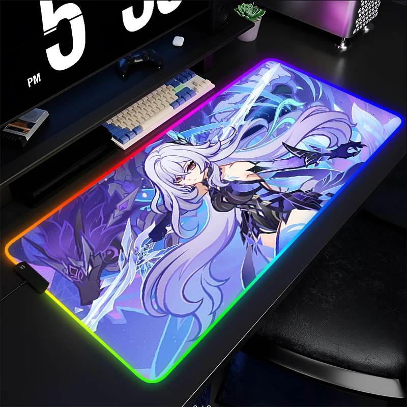 

RGB Mouse Pad Notbook Gamer Anime Keyboard Pad Non Slip Rubber LED Computer Genshin Impact Skirk Desktop Mat PC Kawaii Mousepad