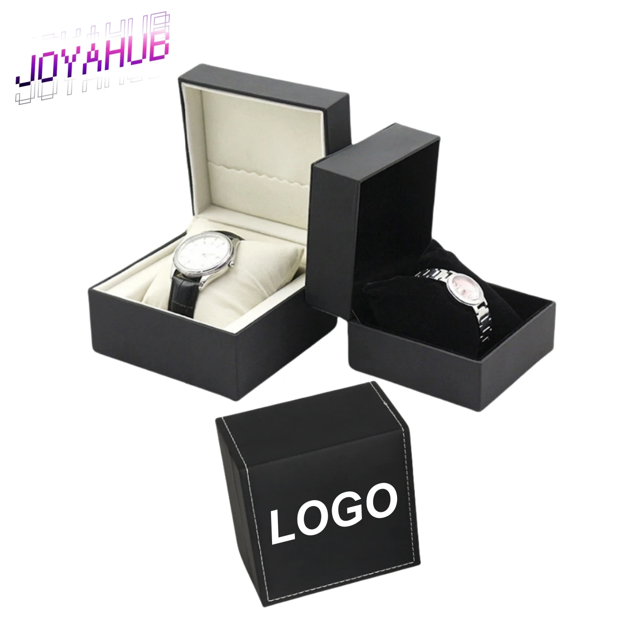 Personalized Custom Logo High-end Black Big Pillow PU Watch Storage Case Bracelet Jewelry Box Packaging for Men&women Wholesale