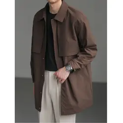 High-end Korean Fashion Mid-length Windbreaker Jacket Man 2023 Autumn New Loose Casual Lapel Men's Windbreaker Trench Coat Men