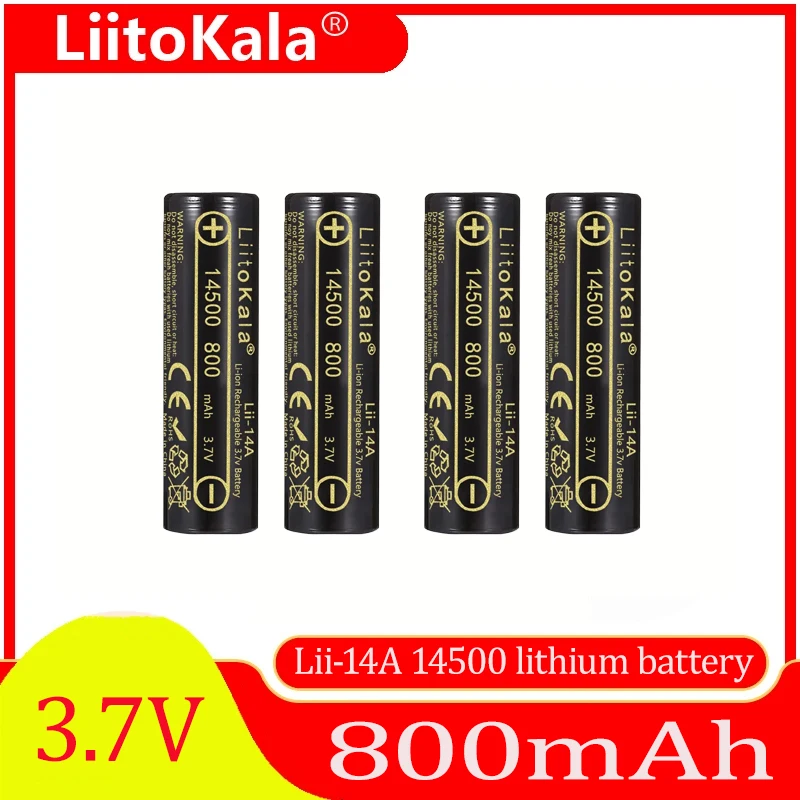 LiitoKala 14500 Li-ion Battery 3.7V 800mAh Rechargeable Battery Lithium Batteries 1000 Times for LED Flashlight Toys Calculator