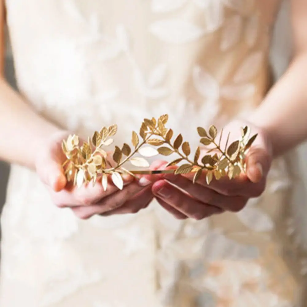 Alloy Headdress Hair Comb Headband Hair Clips Disk Hair Hairpins Leaves shape Bride Crown Leaf Tiara Leaves Crown Wedding tiara