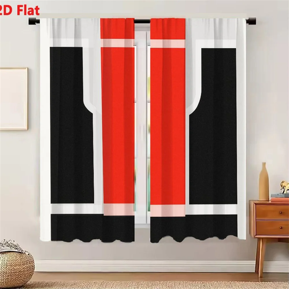 2Pcs Curtains 2D Flat Abstract Geometric Composition With Bold Colors And Clean Lines, Red Vertical Rectangle Center Flanked By