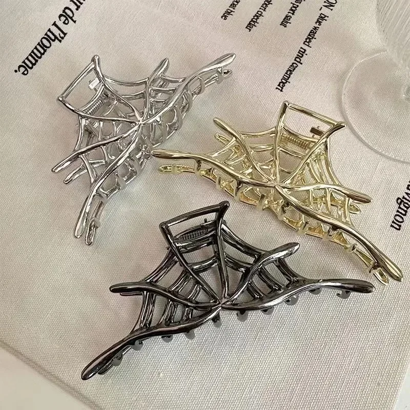 Halloween Hairpin Metal Spider Web Hair Claws Clamp Back of Head Disk Hair Clip Personality Headwear Hair Accessory