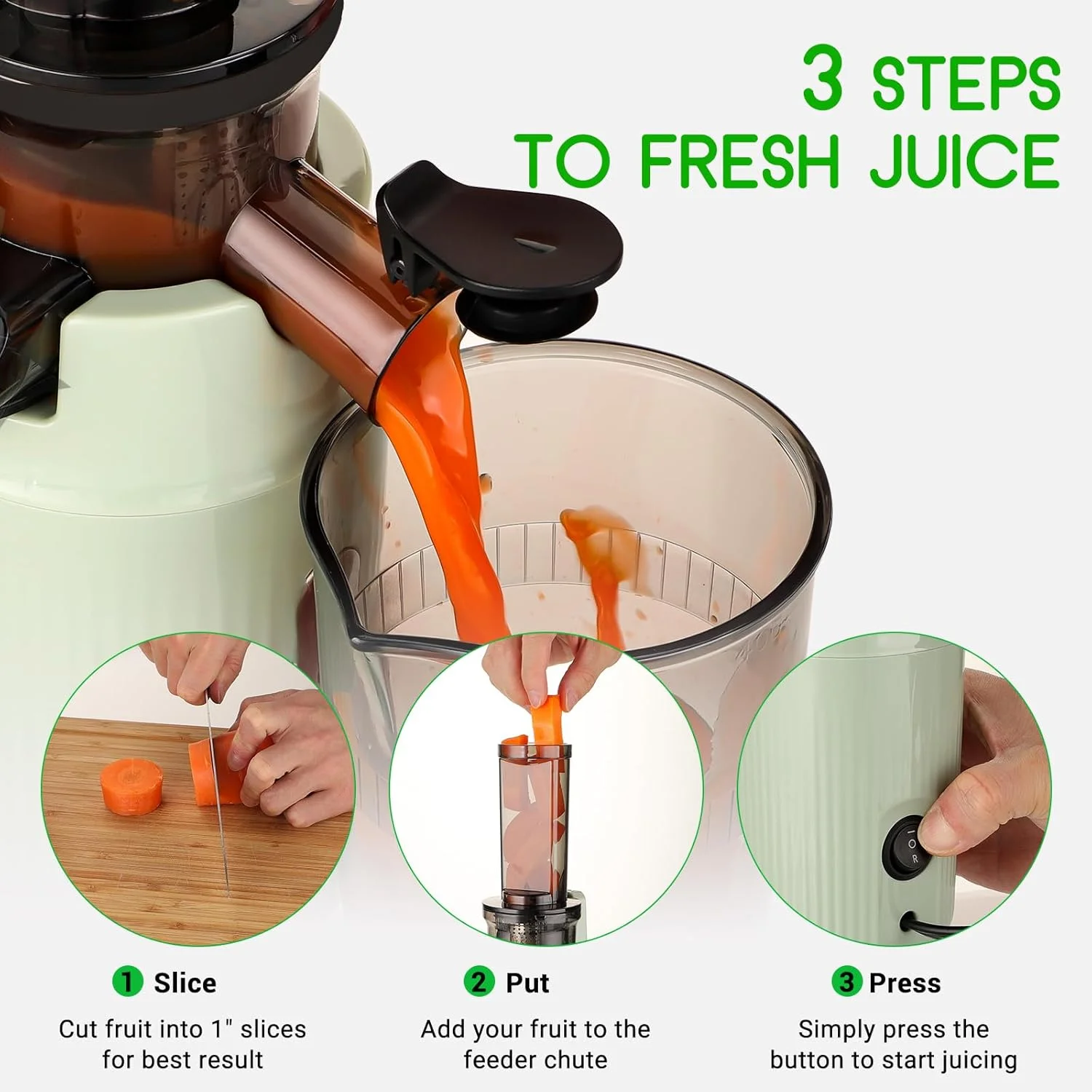 SOVIDER Mini exprimidor compacto de prensa en frío: fácil de limpiar y portátil, exprimidor de masticación lenta con función inversa y vasos con cepillo