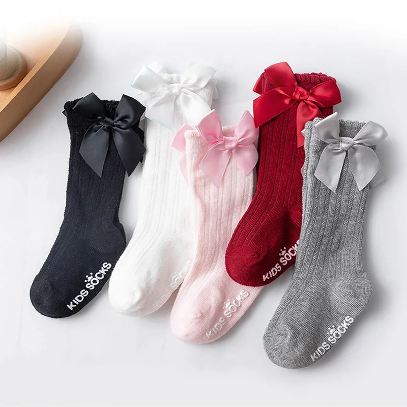 Ragazze Big Bow Knee High Long Soft New Kids Socks Toddlers Cotton Lace Baby Socks Kids Kniekousen Meisje Dropshipping Girls Socks