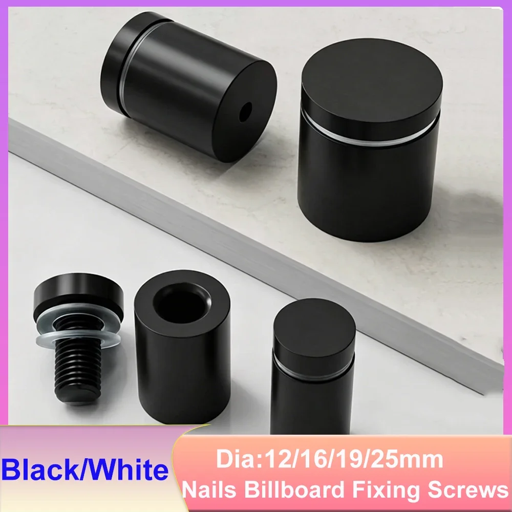 Black/White Advertising Standoffs Pin Nails Billboard Fixing Screws Hardware Nail Glass Fasteners 12/16/19/25mm