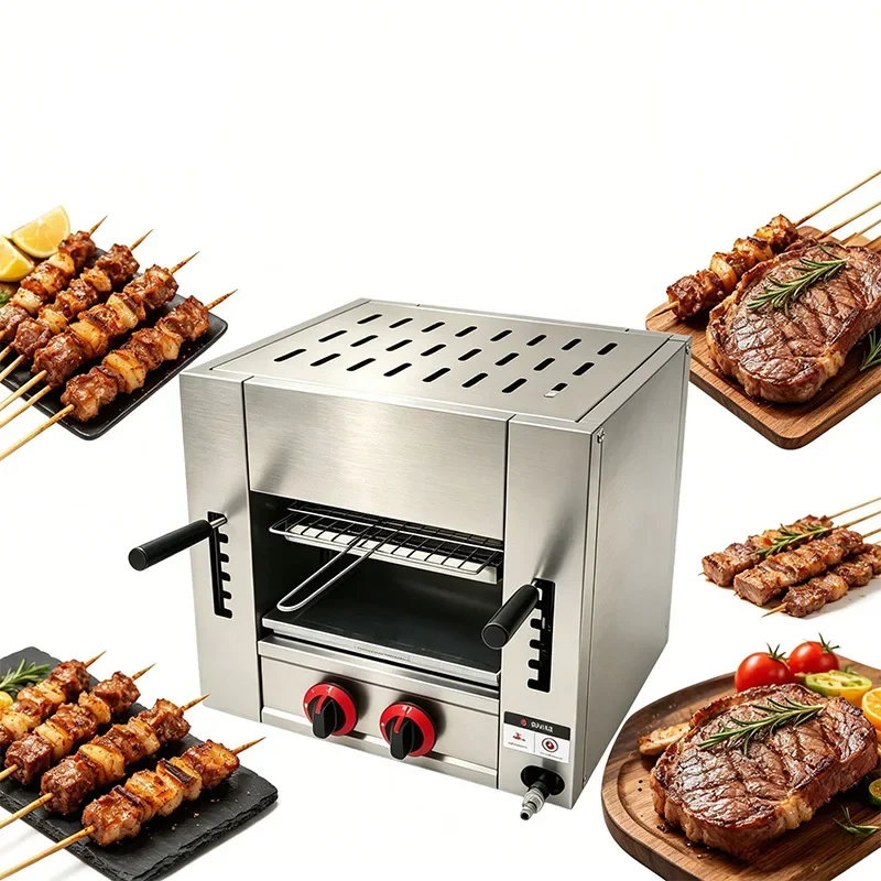 4/6-Head High-Temperature Steak Oven, Stainless Steel, Smoke-Free, Low-Oil, Gas Oven, Independent Temperature Contro(Customized)