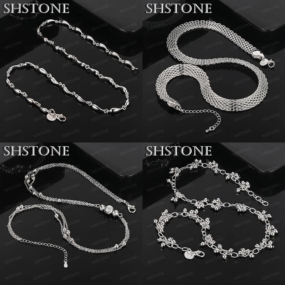 

45cm 925 Sterling Silver Water Drop Multi-Bead Mesh Chain Necklace Women Party Birthday Wedding Jewelry Nice Accessories