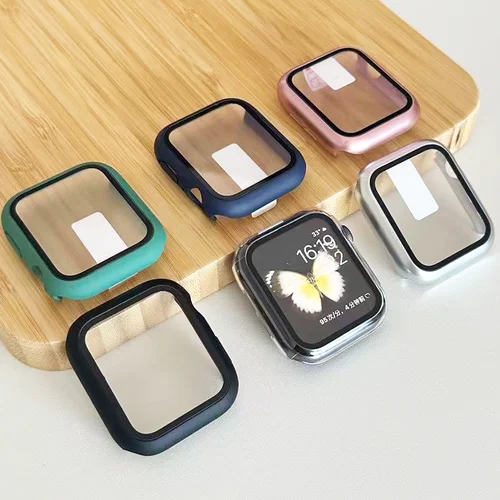 Imagen 1 del producto Vidrio templado + cubierta para Apple watch Case 46mm 42mm 45mm 41mm 44mm 40 Protector de pantalla accesorios para Apple Watch 11 10 9 6 SE 7 8