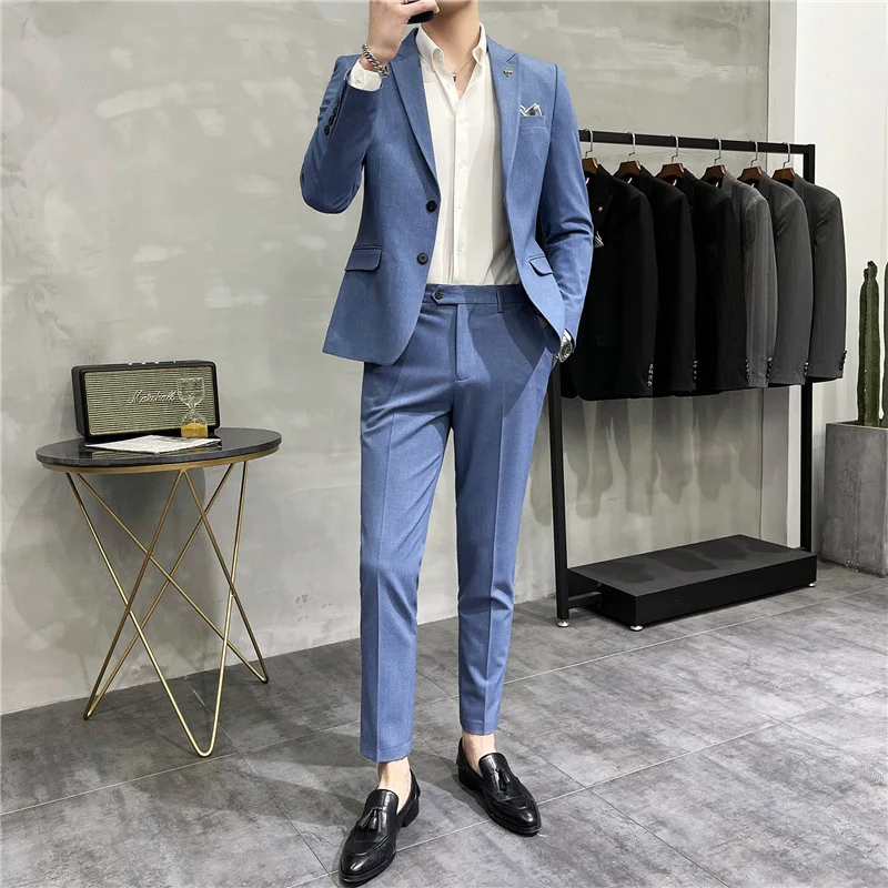 C188abito da lavoro e professionale in due pezzi da uomo, abito piccolo, versione coreana slim fit best man, set di abiti da sposa da sposo