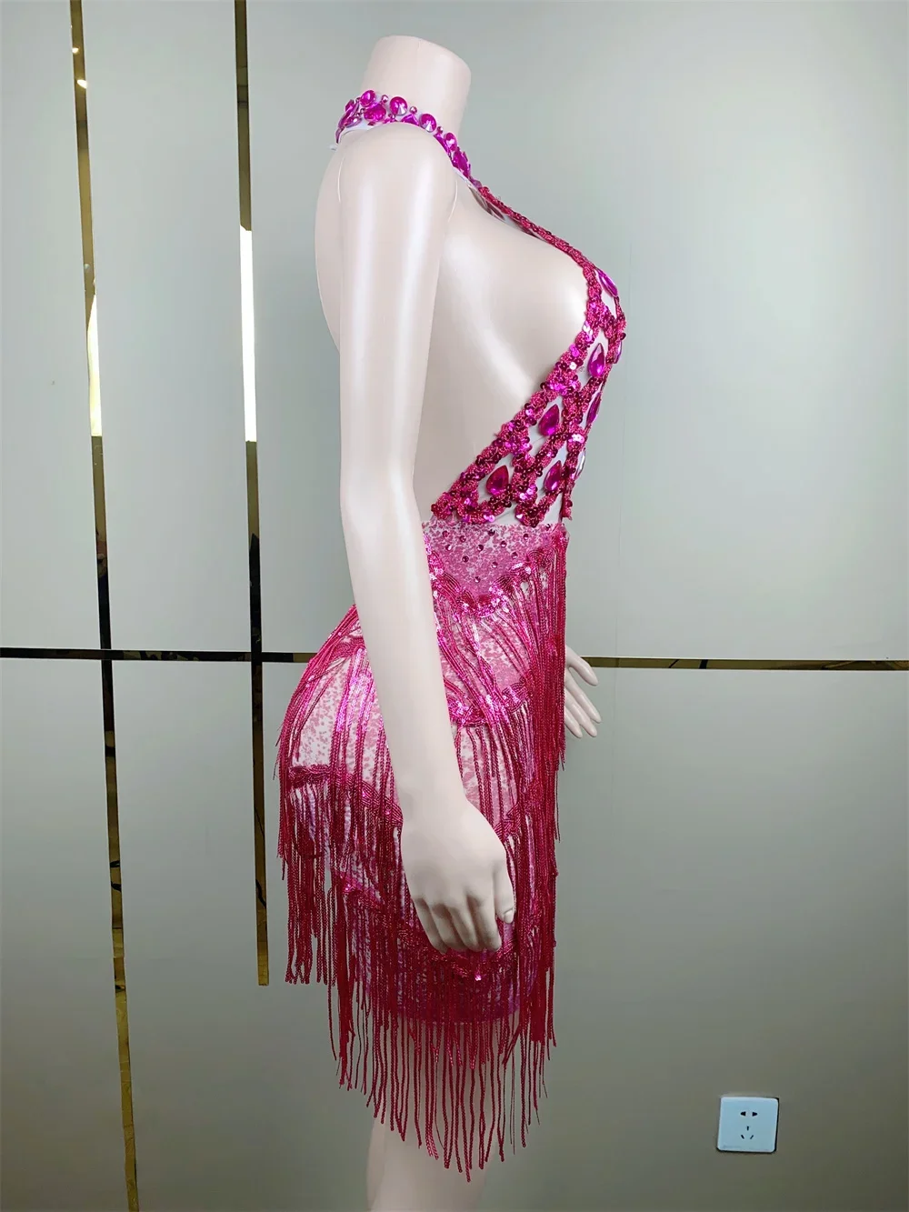 Vestido corto de tela elástica con espejo de diamantes de imitación plateados brillantes para mujer, vestido de fiesta de bailarina, vestido de espectáculo de escenario de cumpleaños, juego de celebración