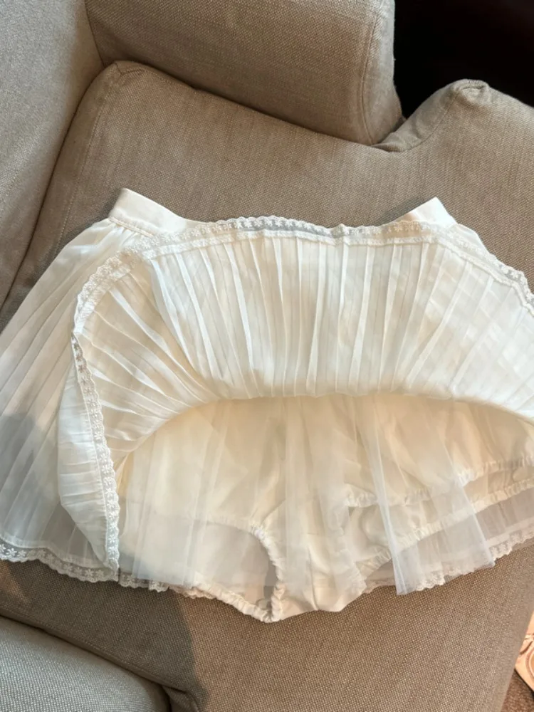 Sweet Style Pleated Chiffon Half Skirt Women Summer Popular Beautiful Anti-Light A-Line Fluffy Short Skirt Commute Korean Style