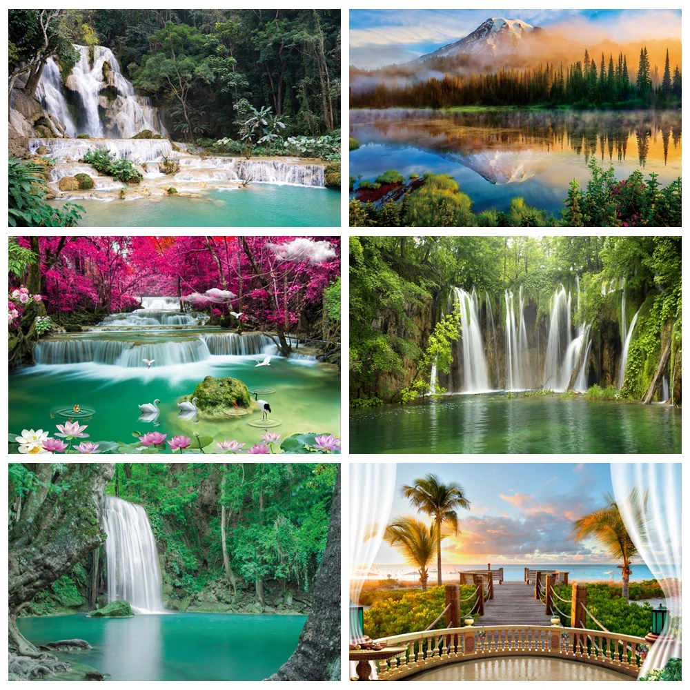 Nature Scenery Backdrops Waterfall Mountain Water River Lake Forest Landscape Portrait Photography Background Decor Photo Studio