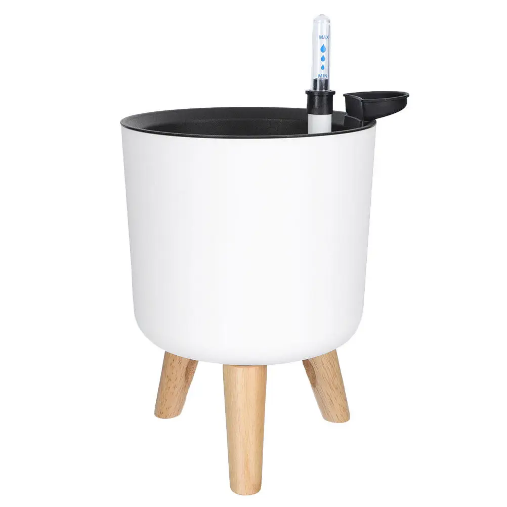 Self Watering Planters White Plastic Flower Pots with Stand And Water Level Indicator Modern Indoor Outdoor Home Decor