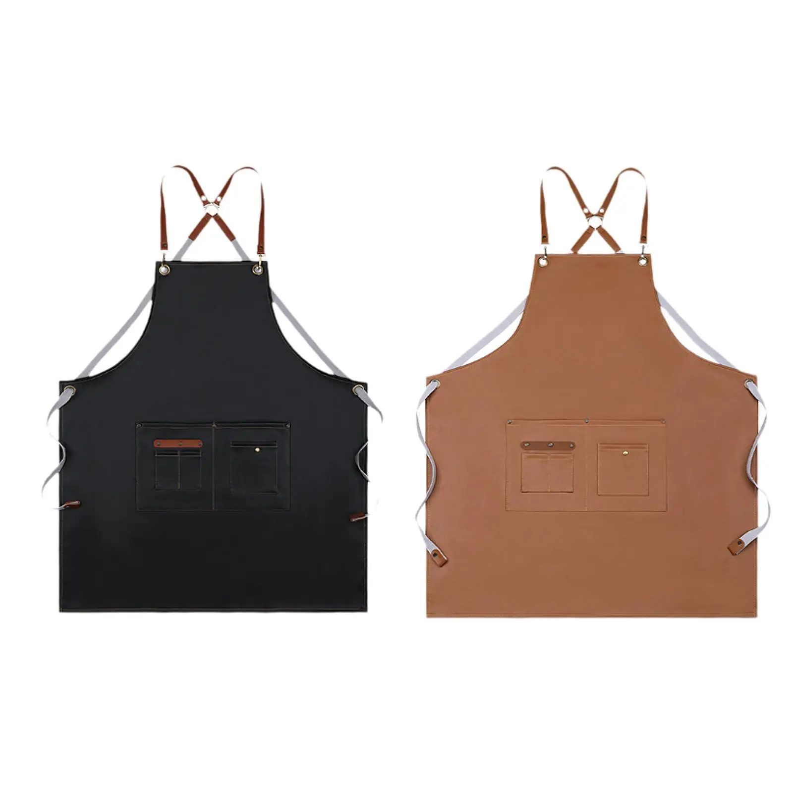 PU Leather Kitchen Apron Sturdy Breathable Portable Waterproof Work Apron for