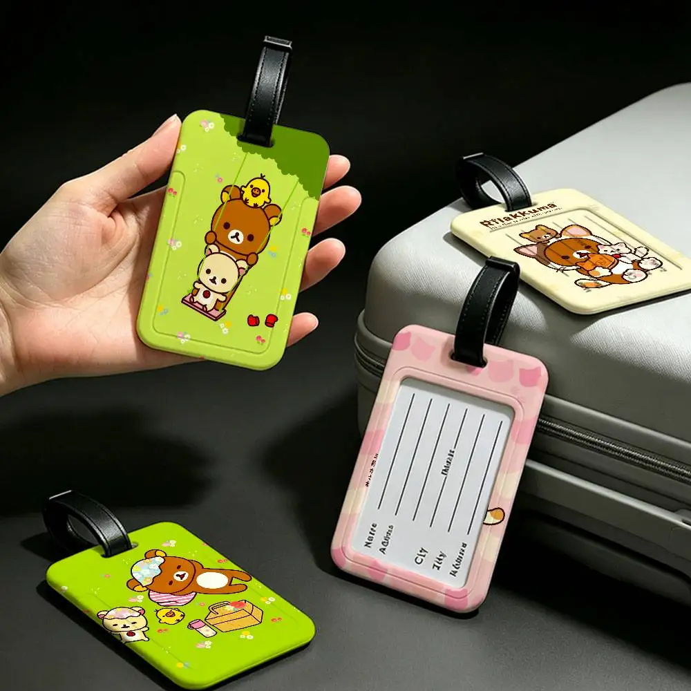 Kwaii Cute P-RilakkumaS Bear Lightweight Anti lost PVC Luggage Tag Removable Info Card Sleeve Backpack Travel Accessory