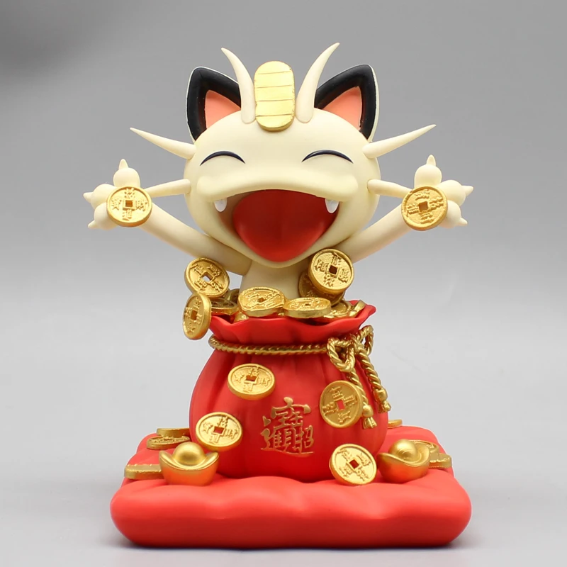 13cm Meowth Sprinkle Gold Coins Anime Pokemon Figure Model Gk Statue Boys Collection Desktop Decoration Ornament Cute Toys Gifts