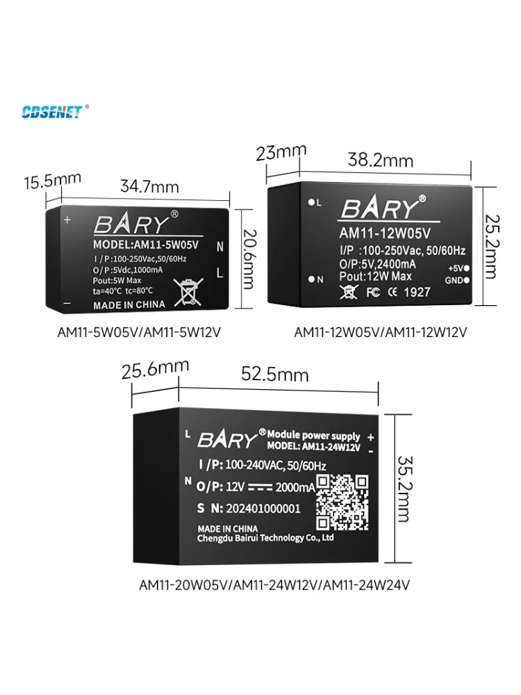 2 sztuki, zasilacz impulsowy AC-DC, 100 V, 250 V, z redukcją napięcia do 5/12/24 V, seria AM11/AM21-V, CDSENET, 5/12/24/36 W, 1000 mA, moduł redukujący napięcie. — zdjęcie produktu 7
