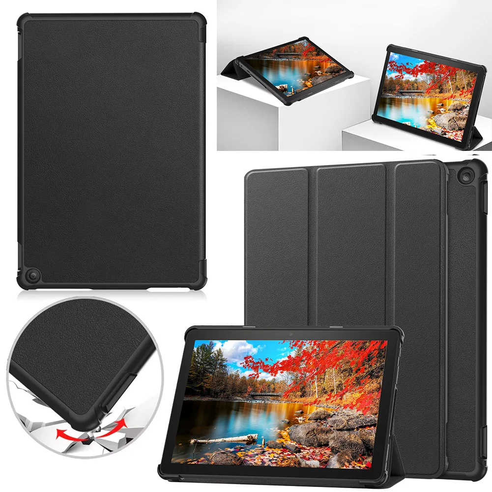 

Тройной чехол-подставка из искусственной кожи, складной чехол-подставка для автоматического пробуждения/сна, противоударный чехол с кронштейном для Fire Tablet 10 2023