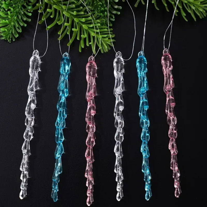 10PCS Christmas Ice Lolly Ornaments Transparent Threaded Tree Pendants Creative Winter Festival Decorations for Xmas Home Party
