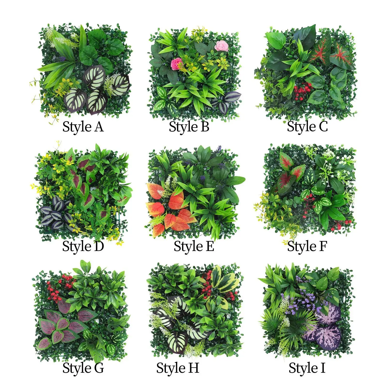 Simulation Grass Greenery Wall Panel Decor 25x25cm Realistic Pp Green Leaves for Privacy Screening Multipurpose