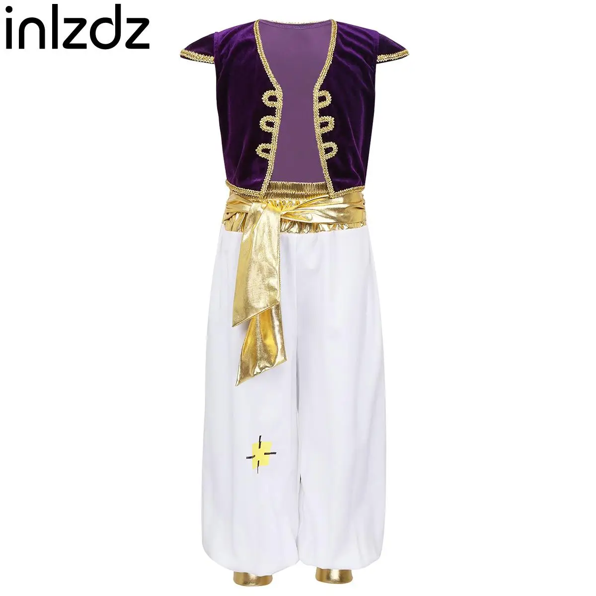 

Kids Boys 2Pcs Arabian Prince Cosplay Costume Outfit Cap Sleeves Vest Waistcoat+Pant Set for Christmas Halloween Dress-Up Party