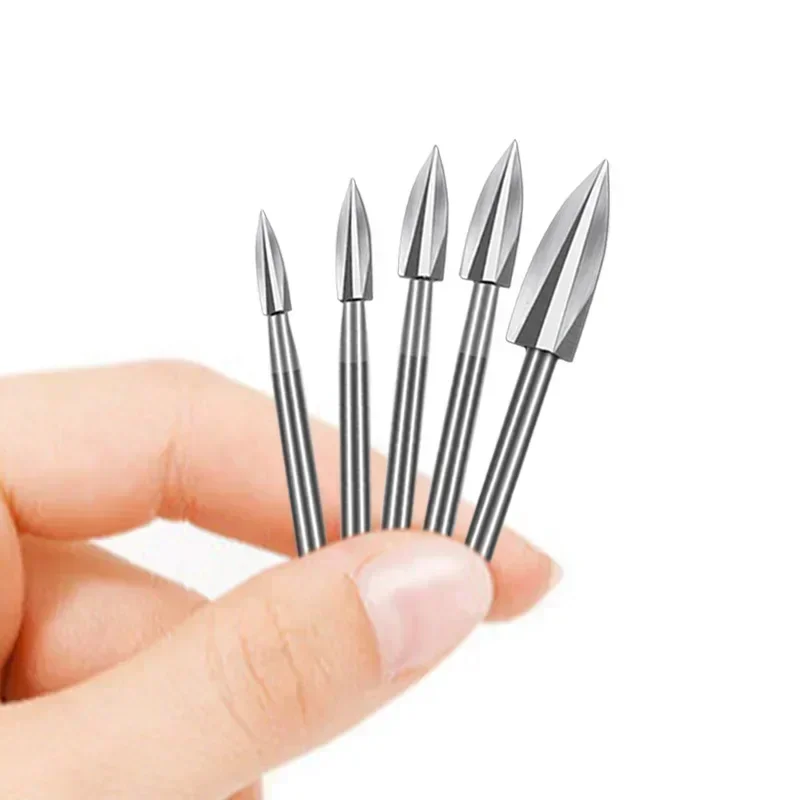 5Pcs Wood Carving Drill Bit HSS Engraving Drill Bit Set Solid Carbide Root Milling Grinder Burr Precise Woodworking Carve Tools