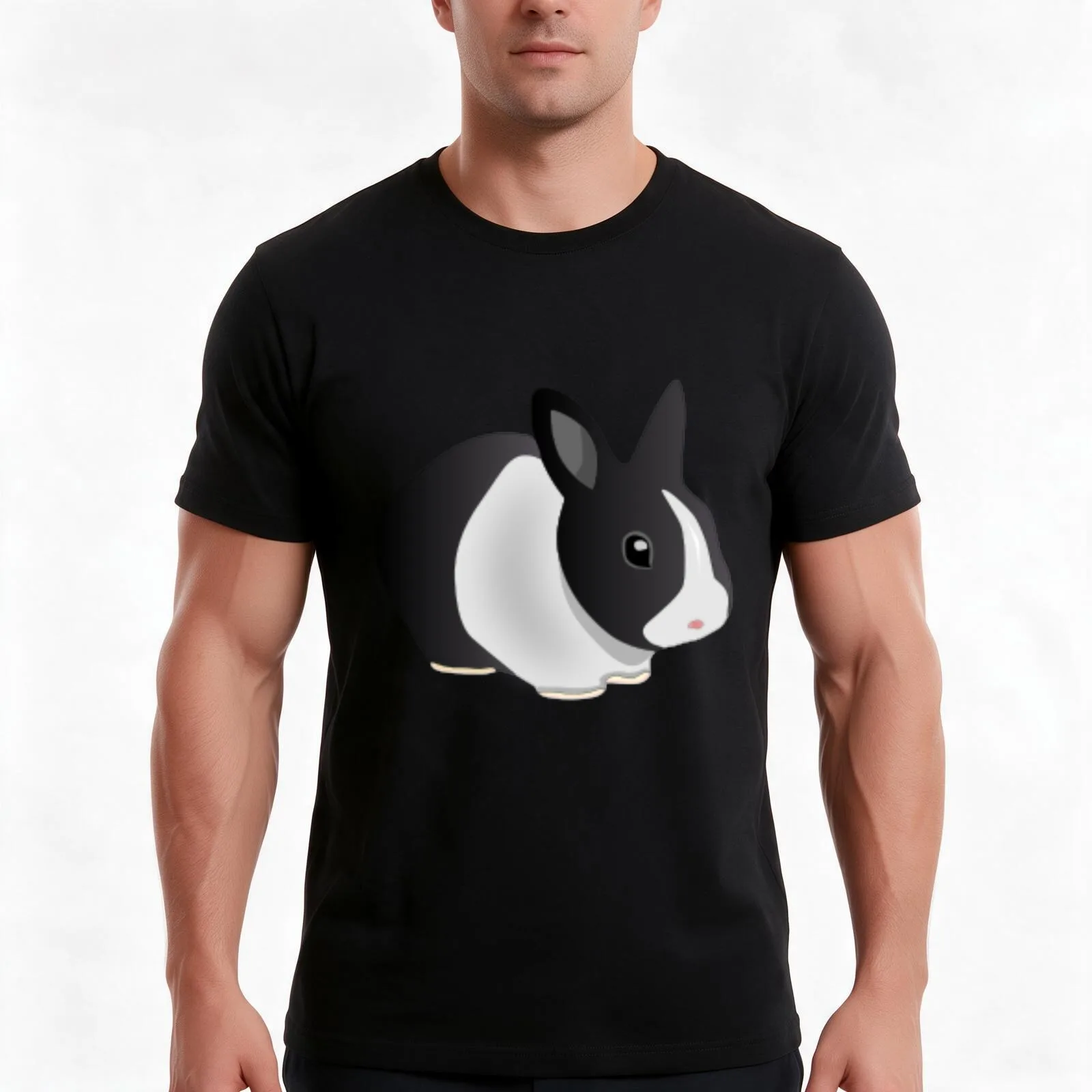 Dutch Black and White Rabbit T-Shirt, Summer Casual Cotton Tee, Oversized Streetwear Tops, Vintage Graphic Print, 100% Cotton