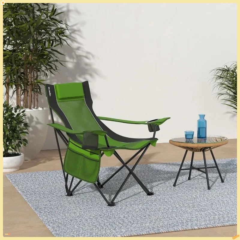 

Sling Camp Chair with Cup Holder & Side Pocket, Portable Folding Chair for Camp & Beach