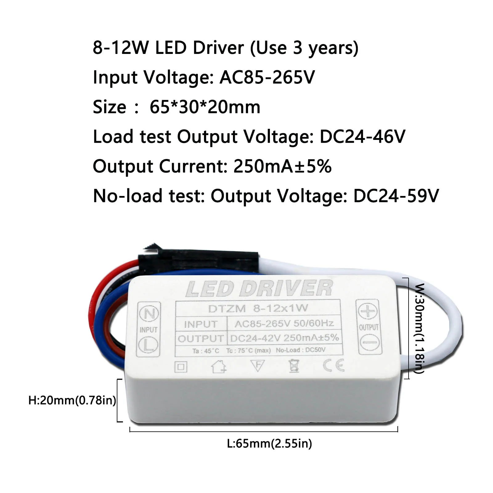 LED Constant Current Drive 8W 9W 10W12W DC24-46V 250mA Lighting Transformer LED Power Supply Unit for Corn Light LED Bulb