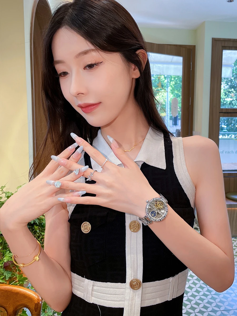 Fashionable Exquisite Sun, Moon and Stars Mechanical Watch Women's Machinery 2025 New High-value Girls Watch