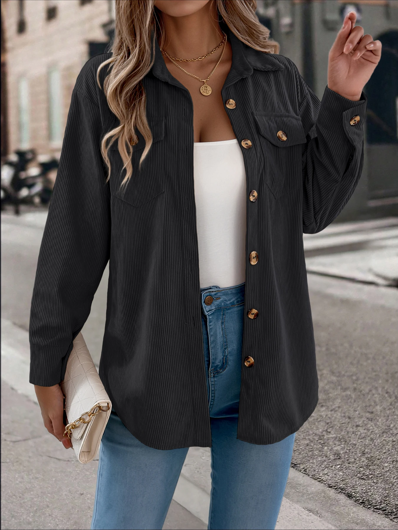 Outono e inverno casual único breasted bolso cor sólida manga comprida casacos femininos de veludo