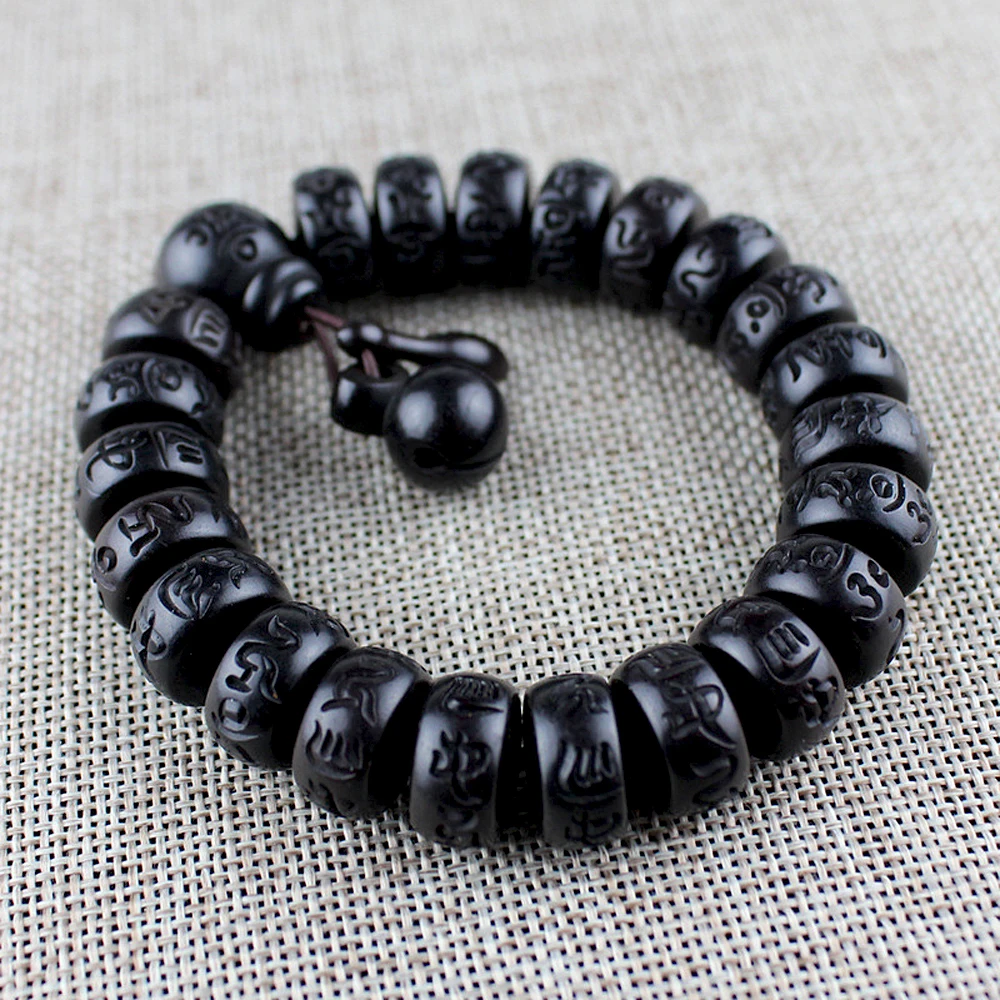 Natural Wood Tibetan Six Characters Mantra Bracelets Buddhist Praye Lightning Stroke Jujube Beads Meditation Men Women Yoga