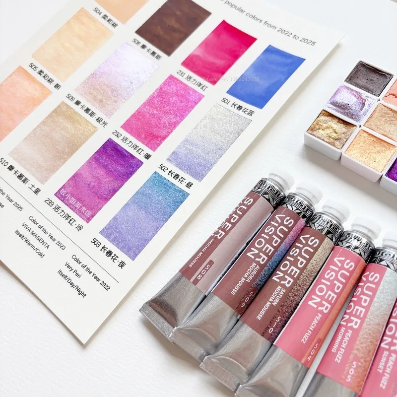 Visual 22-25 Year Pearl Layering 3-Color 8ml Popular Color Watercolor Paint Set Natural Mica Powder Artist-level Art Supplies