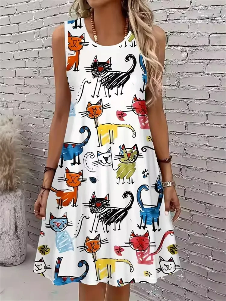 Ärmelloses A-Linien-Kleid für Damen, modisch, süß, Graffiti, Löwen, Zebras, Elefanten, lebendige Kleider mit Animal-Print, Y2k-Damenbekleidung