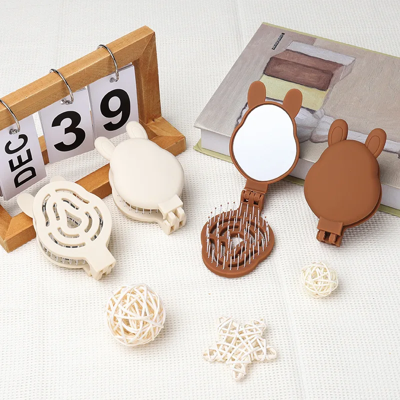 

Rabbit ear folding comb, fluffy shaping rib comb, mirror and comb integrated hair brush, portable travel hollow comb with mirror
