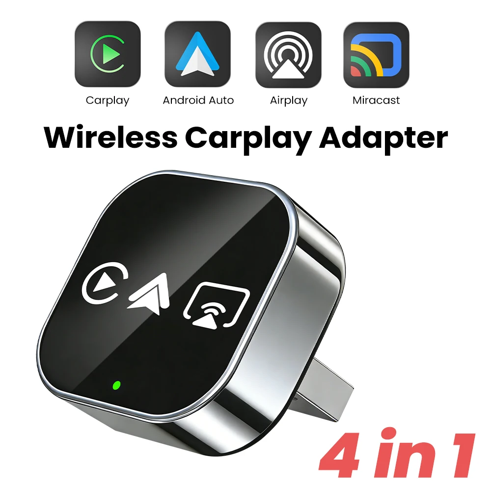 2026 Upgrade 4-in-1 Bedraad naar draadloos CarPlay Android Auto adapter met schermspiegeling iOS CarPlay/Android Auto/Spiegeling
