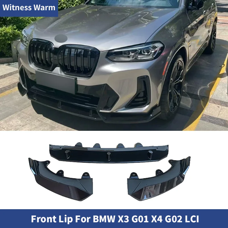

For BMW X3 G01 X4 G02 20d 30i 30d M40i M40d ABS Black Front Diffuser Splitter Body Kit Bumper Lip 2021-2024