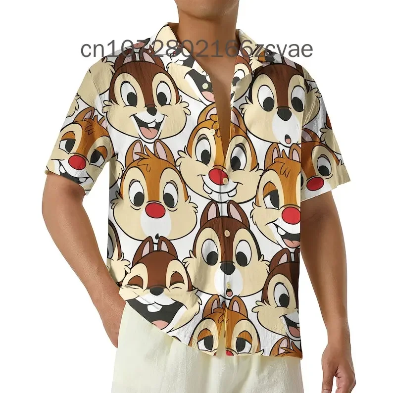 

2024 Chip N Dale Tropical Hawaiian Fashion Summer Short Sleeve Shirt Disney Chip And Dale Hawaiian Shirt Beach Button Down Shirt