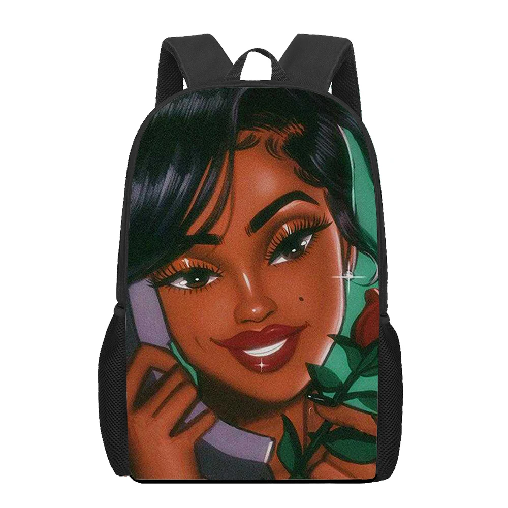 Pretty Black Girl Painting Style Printed Boys Girls Book Bag Teenager Laptop Backpack Children School Bag Casual Travel Rucksack