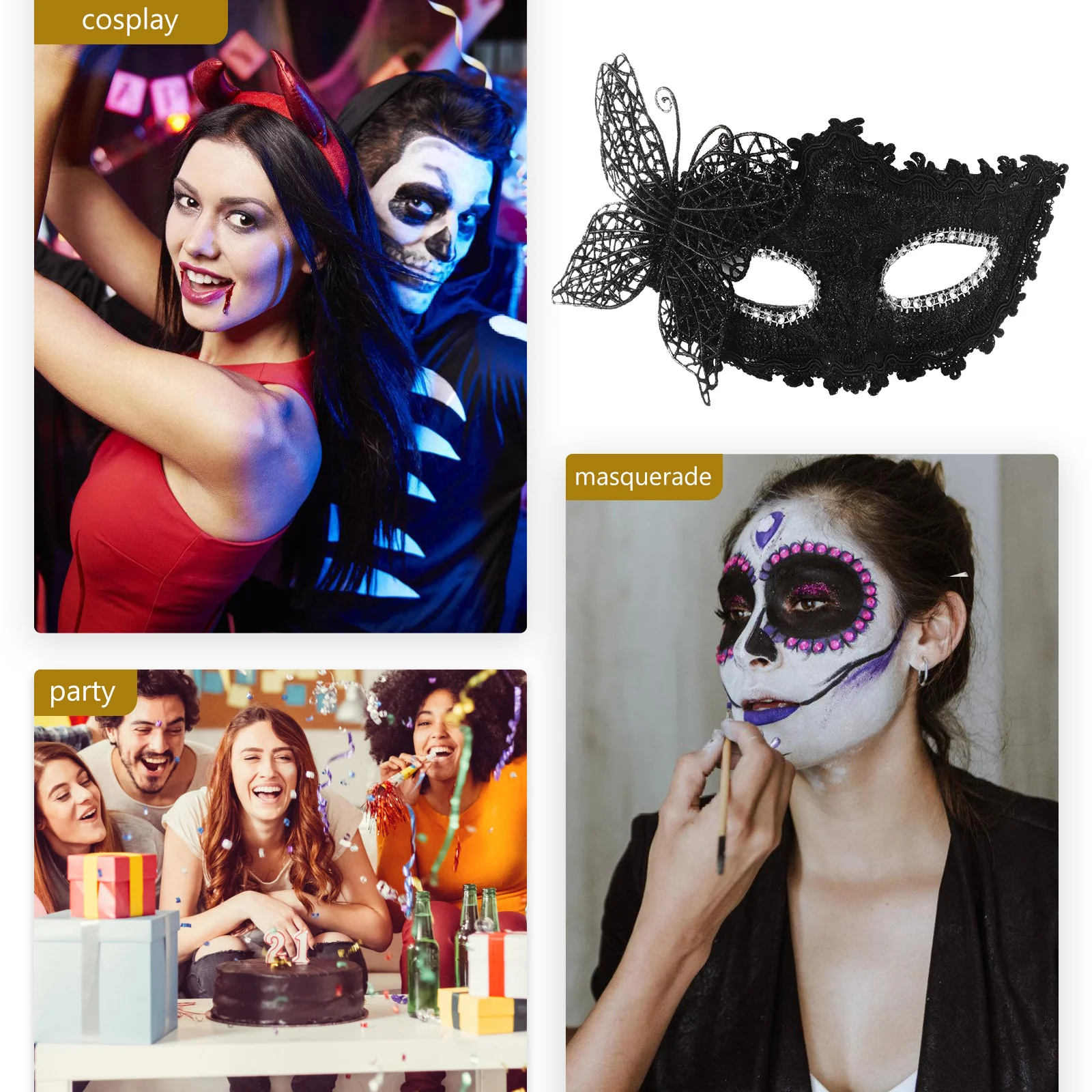 

Half Face Mask Decorative Halloween Party Women Masquerade Lightweight Fits All Sizes