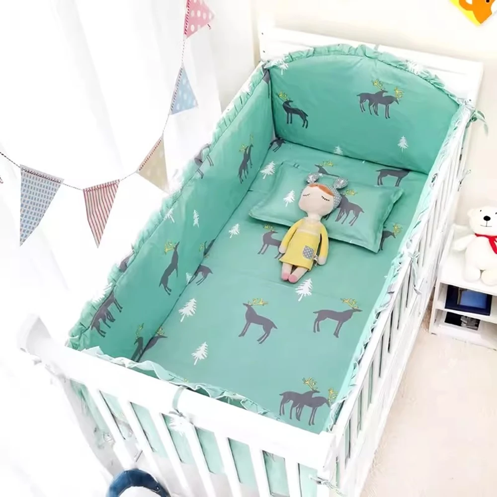 5Pcs Cartoon Deer baby bedding set Cot Crib Bedding Set kit berco Infant baby nursery (4Bumpers+Sheet)