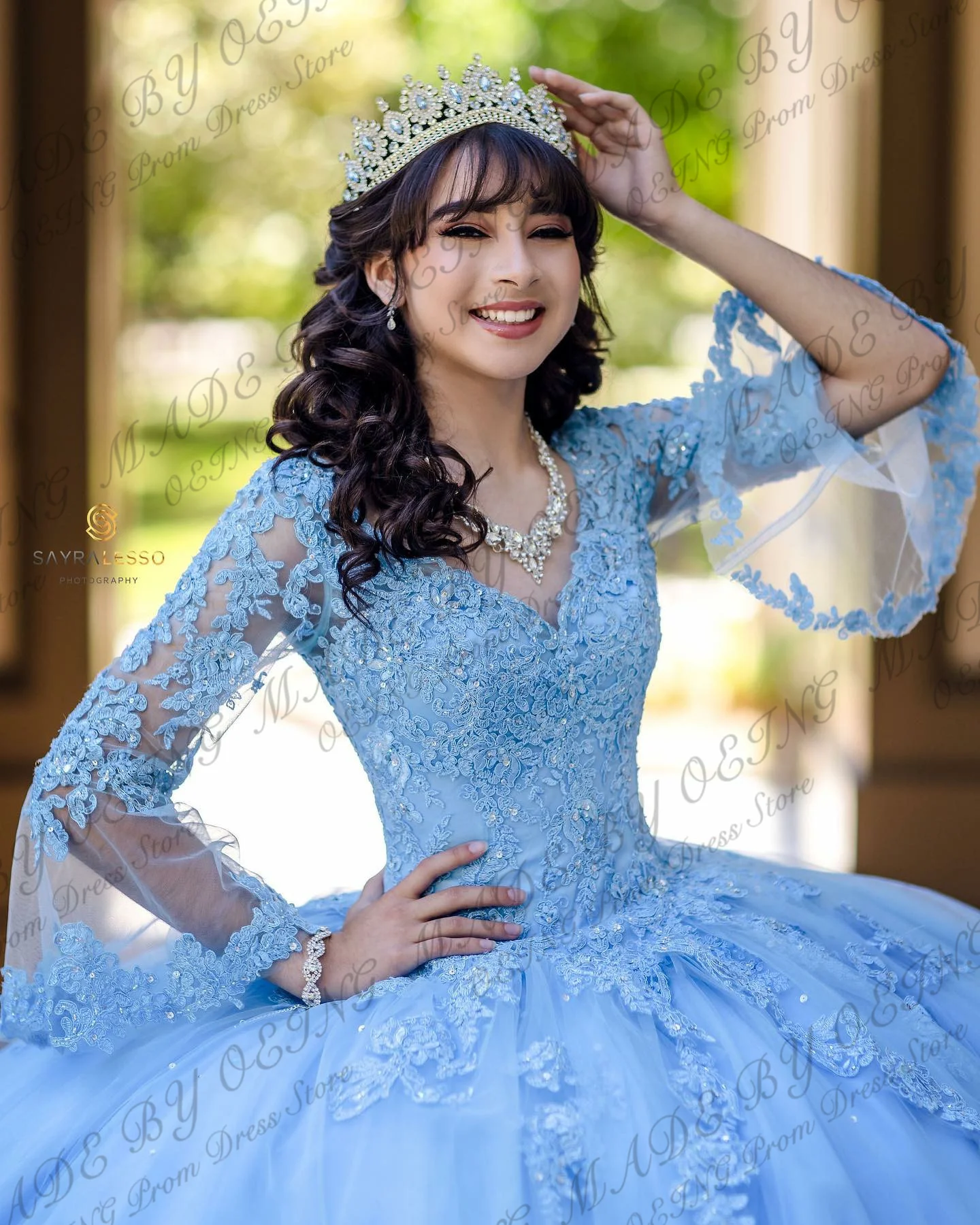 OEING Sky Blue Prom Dress Quinceanera Dresse Elegant Off The Shoulder Appliques Vestidos De 15 Quinceañera Princess Party Gowns